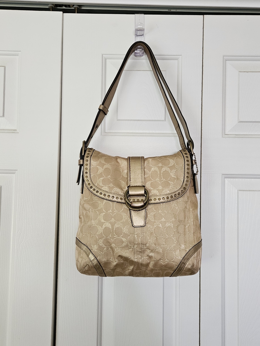 Coach Studded Lurex Gold Jacquard Shoulder Bag